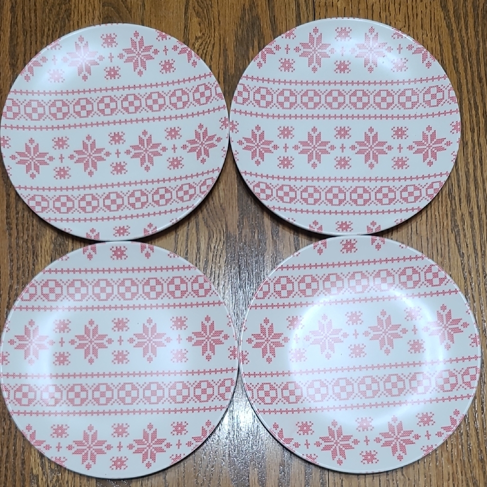 Threshold Set of Four Melamine White and Red  Plates